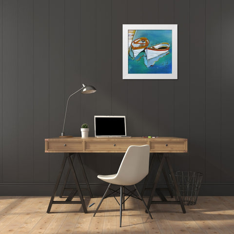 Rowboat Reflection White Modern Wood Framed Art Print by Tava Studios