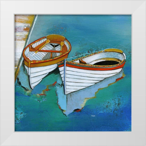 Rowboat Reflection White Modern Wood Framed Art Print by Tava Studios