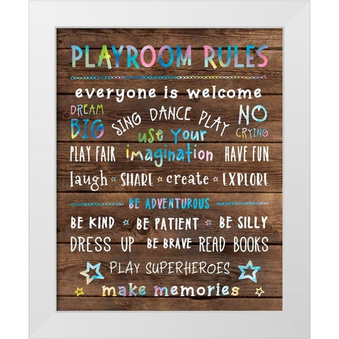 Playroom Rules White Modern Wood Framed Art Print by CAD DESIGNS