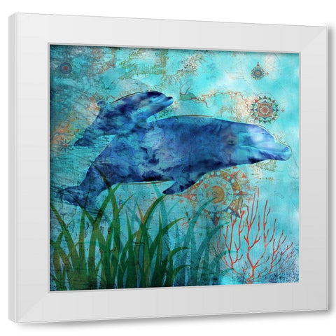 Deep Sea Dolphins White Modern Wood Framed Art Print by Nan