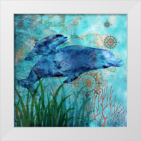 Deep Sea Dolphins White Modern Wood Framed Art Print by Nan