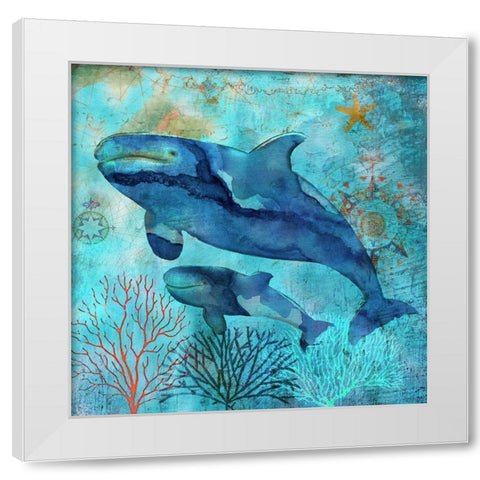 Deep Sea Whales White Modern Wood Framed Art Print by Nan