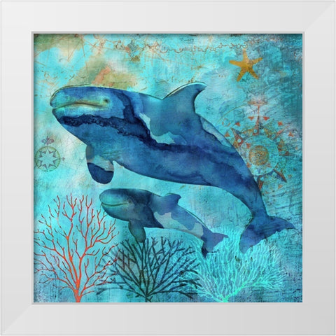 Deep Sea Whales White Modern Wood Framed Art Print by Nan