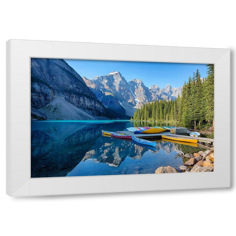 Banff Canoe Dock White Modern Wood Framed Art Print by Delimont, Danita