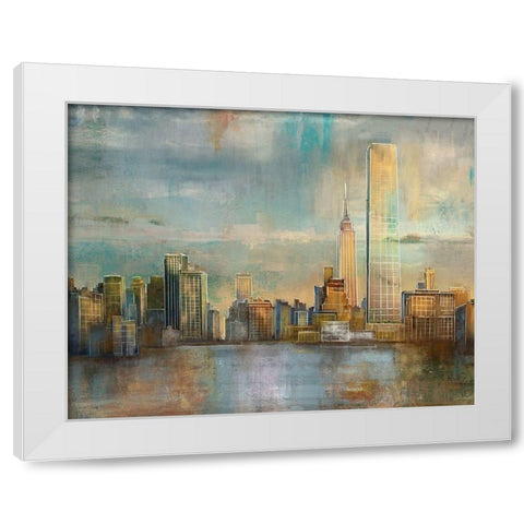 City Skyline White Modern Wood Framed Art Print by Nan
