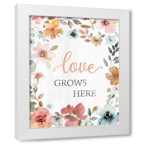 Love Grows Here White Modern Wood Framed Art Print by Robinson, Carol