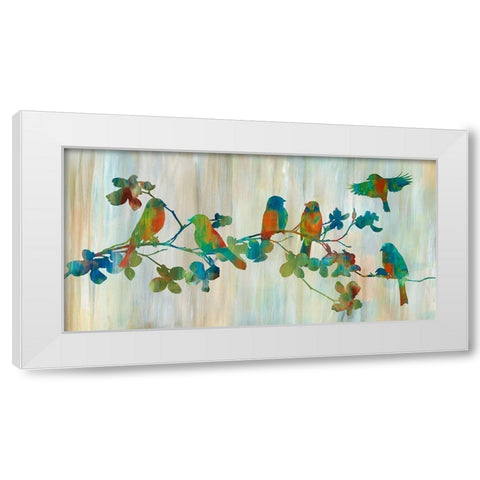 Birds on Branch White Modern Wood Framed Art Print by Nan