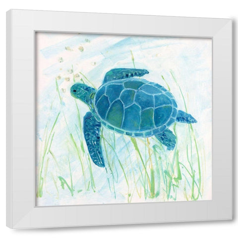 Reef Turtle II White Modern Wood Framed Art Print by Swatland, Sally