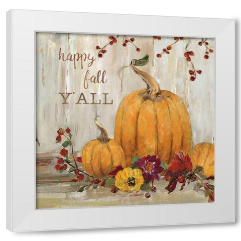 Pumpkin Patch Happy Fall White Modern Wood Framed Art Print by Swatland, Sally