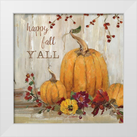 Pumpkin Patch Happy Fall White Modern Wood Framed Art Print by Swatland, Sally