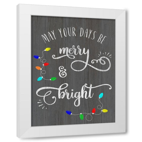 Merry and Bright White Modern Wood Framed Art Print by CAD Designs