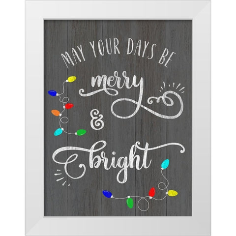 Merry and Bright White Modern Wood Framed Art Print by CAD Designs
