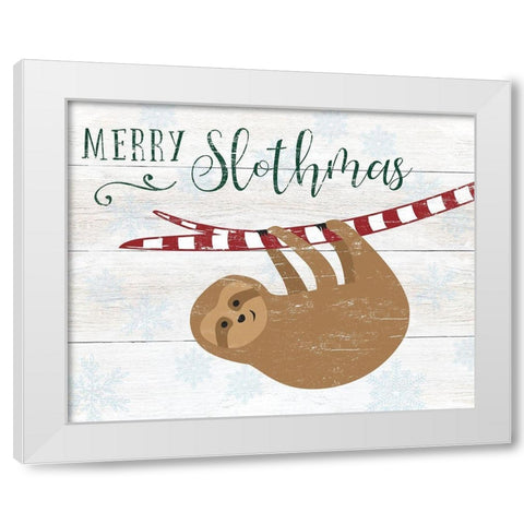 Merry Slothmas White Modern Wood Framed Art Print by CAD Designs