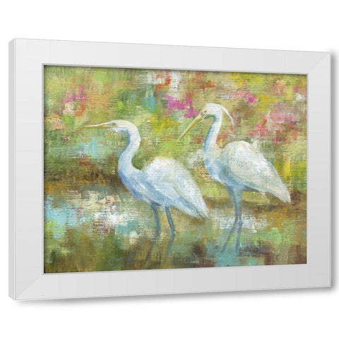 Egret Tapestry White Modern Wood Framed Art Print by Nan