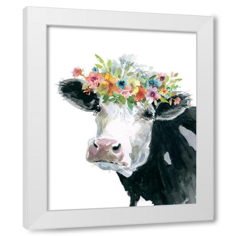 Flower Crown Cow White Modern Wood Framed Art Print by Robinson, Carol