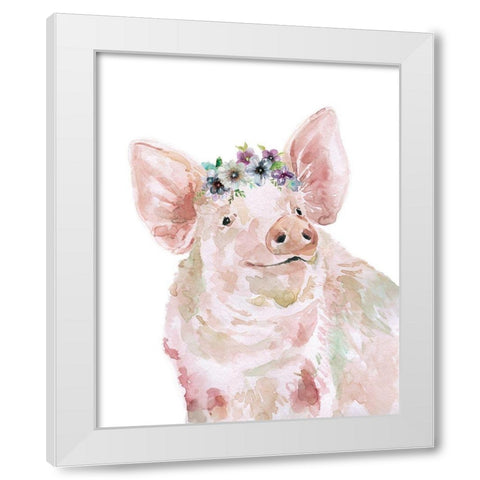 Flower Crown Pig White Modern Wood Framed Art Print by Robinson, Carol