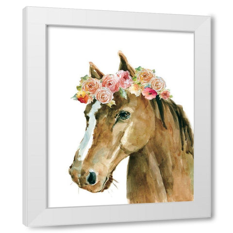 Flower Crown Horse White Modern Wood Framed Art Print by Robinson, Carol