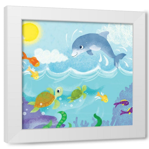 Mermaid Play II White Modern Wood Framed Art Print by Mitchell, Melanie