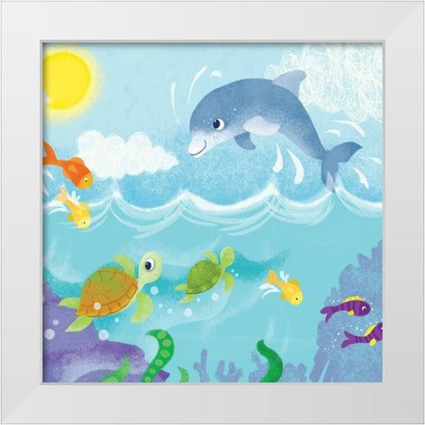 Mermaid Play II White Modern Wood Framed Art Print by Mitchell, Melanie