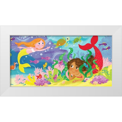 Mermaid Play III White Modern Wood Framed Art Print by Mitchell, Melanie