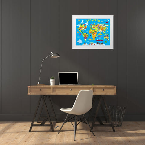 World Map White Modern Wood Framed Art Print by Bradley, Jennie