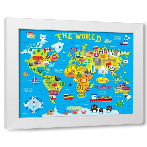 World Map White Modern Wood Framed Art Print by Bradley, Jennie