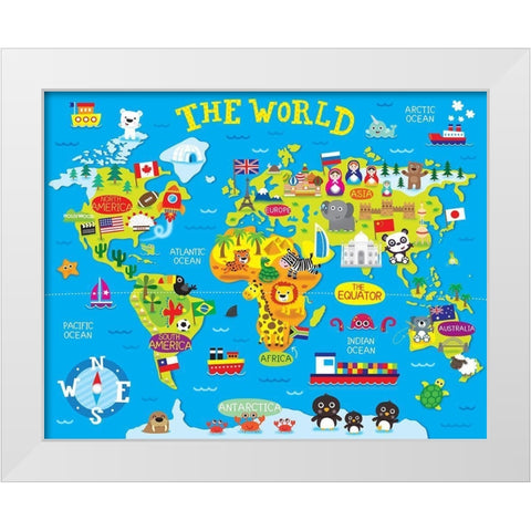 World Map White Modern Wood Framed Art Print by Bradley, Jennie