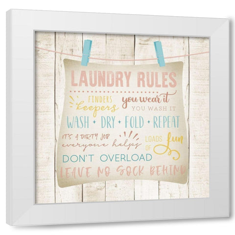 Laundry Rules White Modern Wood Framed Art Print by CAD Designs