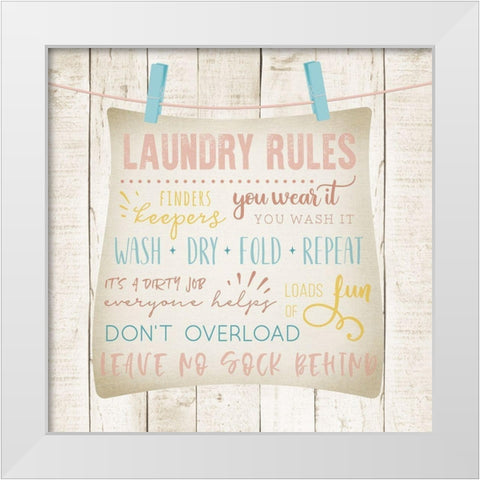 Laundry Rules White Modern Wood Framed Art Print by CAD Designs