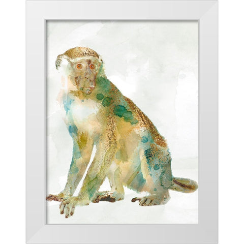 African Colors Monkey White Modern Wood Framed Art Print by Robinson, Carol
