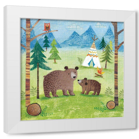 Woodland Family Bears White Modern Wood Framed Art Print by Cave, Joanne