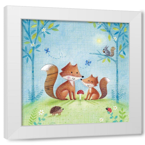 Woodland Family Fox White Modern Wood Framed Art Print by Cave, Joanne