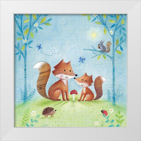 Woodland Family Fox White Modern Wood Framed Art Print by Cave, Joanne