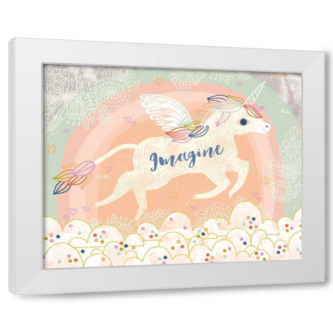 Imagine Unicorn White Modern Wood Framed Art Print by Doyle, Lizzy