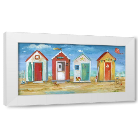 Bright Beach Huts White Modern Wood Framed Art Print by Nan