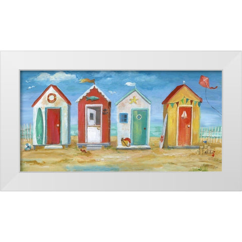 Bright Beach Huts White Modern Wood Framed Art Print by Nan