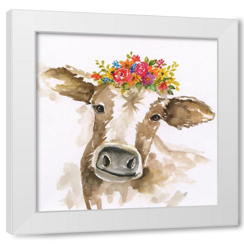 Miss Daisy White Modern Wood Framed Art Print by Nan