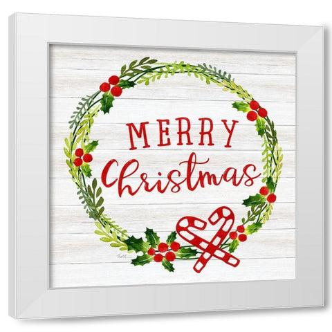 Merry Christmas Wreath White Modern Wood Framed Art Print by Carpentieri, Natalie