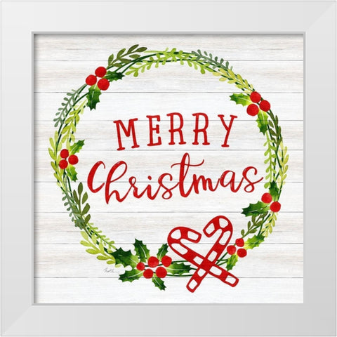 Merry Christmas Wreath White Modern Wood Framed Art Print by Carpentieri, Natalie