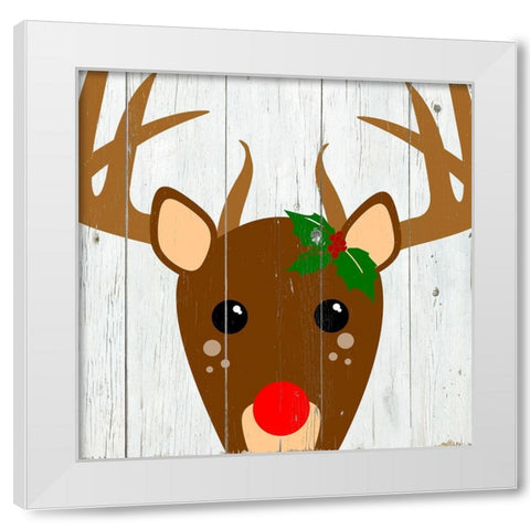 Holly Reindeer White Modern Wood Framed Art Print by Santiago, Daniela
