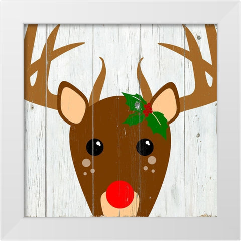 Holly Reindeer White Modern Wood Framed Art Print by Santiago, Daniela