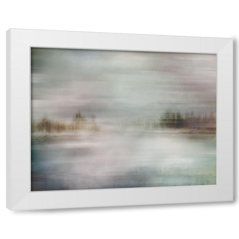 Misty Lake White Modern Wood Framed Art Print by Nan
