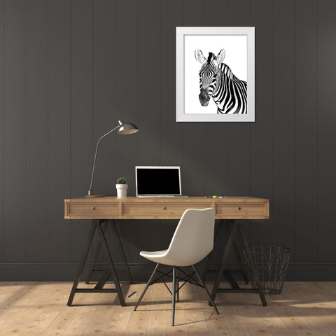 Safari Zebra White Modern Wood Framed Art Print by Westmoreland, Robin
