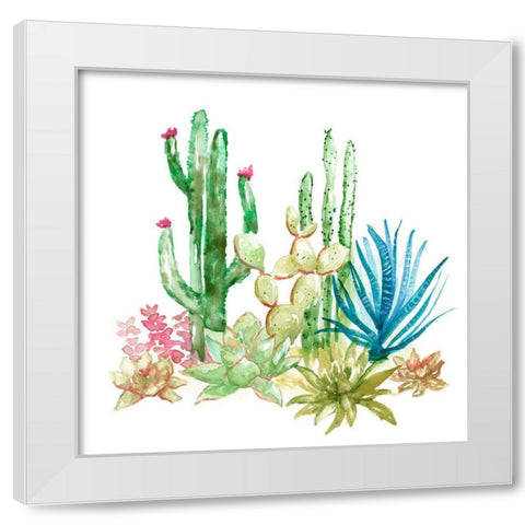 Cactus Vignette I White Modern Wood Framed Art Print by Nan