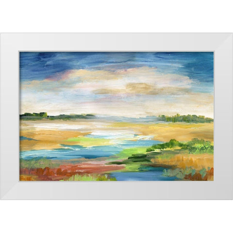 Distant Inlet White Modern Wood Framed Art Print by Nan