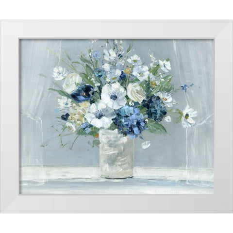 Be Happy Blue White Modern Wood Framed Art Print by Swatland, Sally
