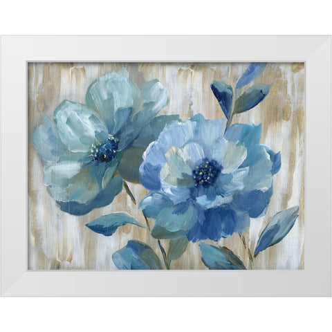 Blue Duo White Modern Wood Framed Art Print by Nan