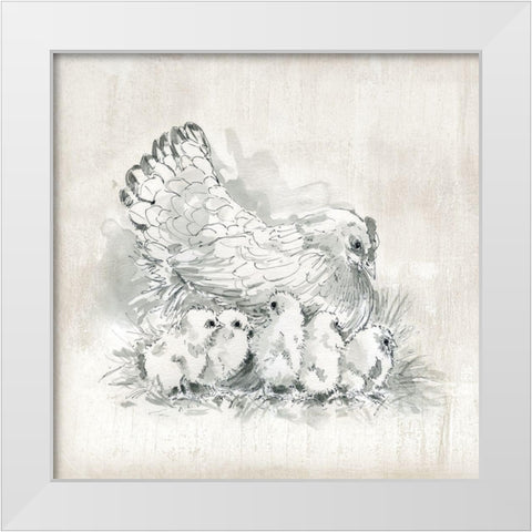 Hen and Chicks White Modern Wood Framed Art Print by Robinson, Carol