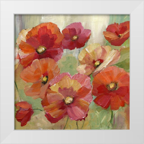 Poppy Party White Modern Wood Framed Art Print by Nan