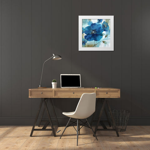 Blue Mood White Modern Wood Framed Art Print by Nan